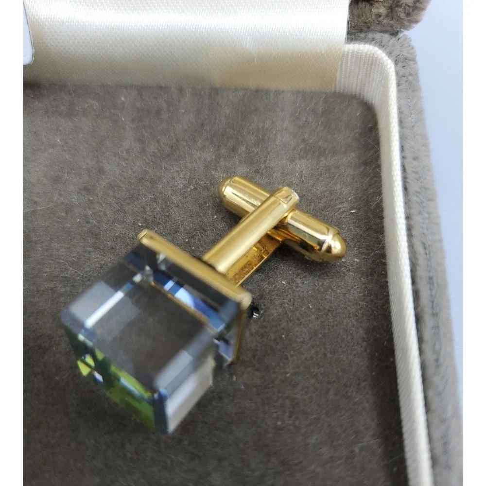 Vtg Cubic Prism Crystal Quartz Goldtone Cufflinks Levy's‎ Mens Wear Original Box